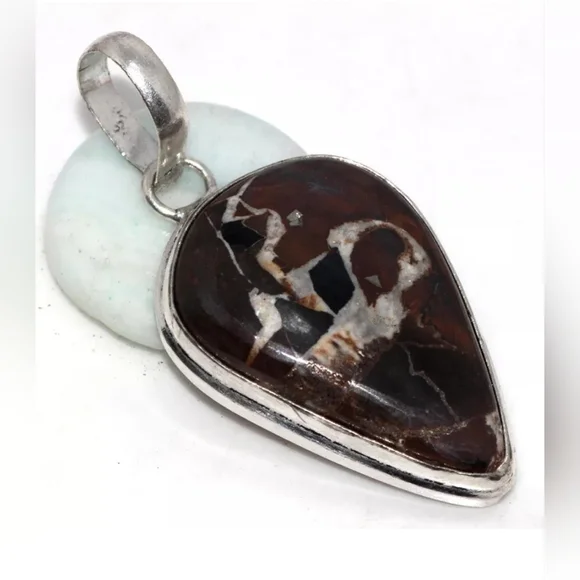 Lightning Stone Septerian 925 Silver Plated Gemstone Handmade Pendant 2" - Picture 1 of 5